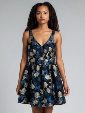 B. DARLIN Mini Navy & Gold Fit and Flare Party Dress size 13/14